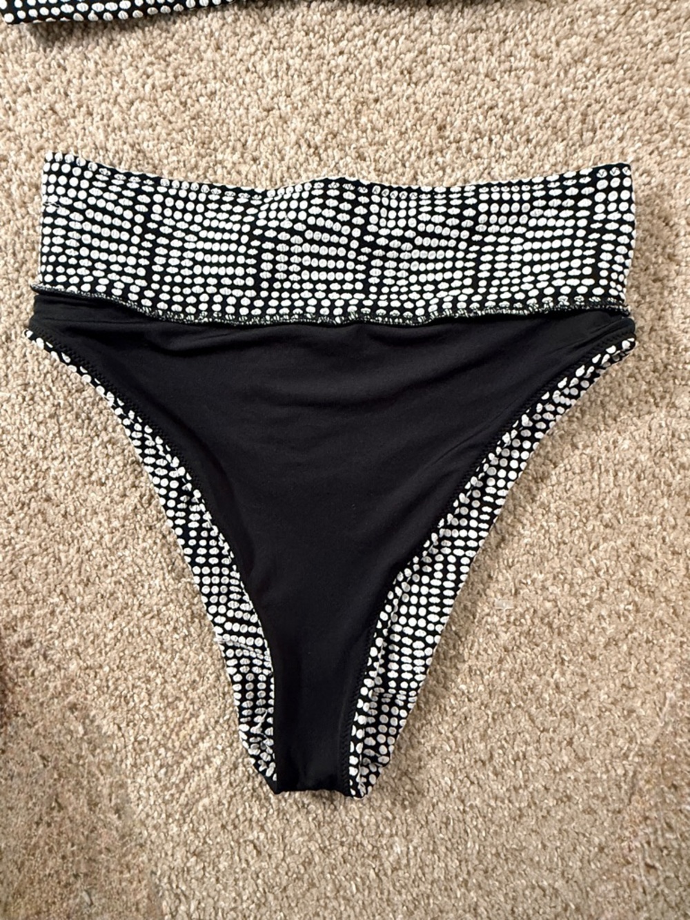 Aerie Jacquard Black White Polka Dot Bikini Set Tie Scoop Top High Cut Size M - Picture 5 of 11